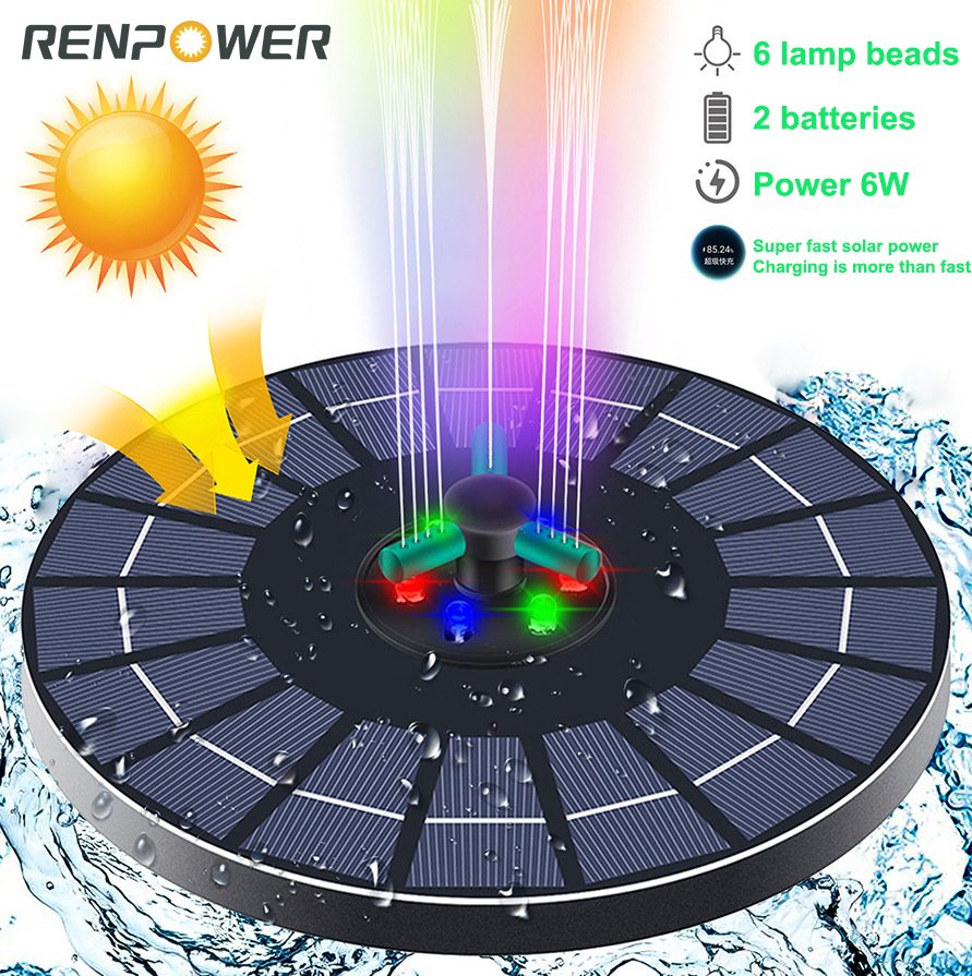 Solaris fontem cum colore luminaria 4W6W rotating CERVIX potest copia electricity ad hortus landscaping natantes aqua sentinam fontis